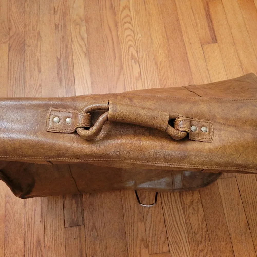 American Tourister Brown Leather Garment Bag Vintage‎ Suit Carrier Travel Keys